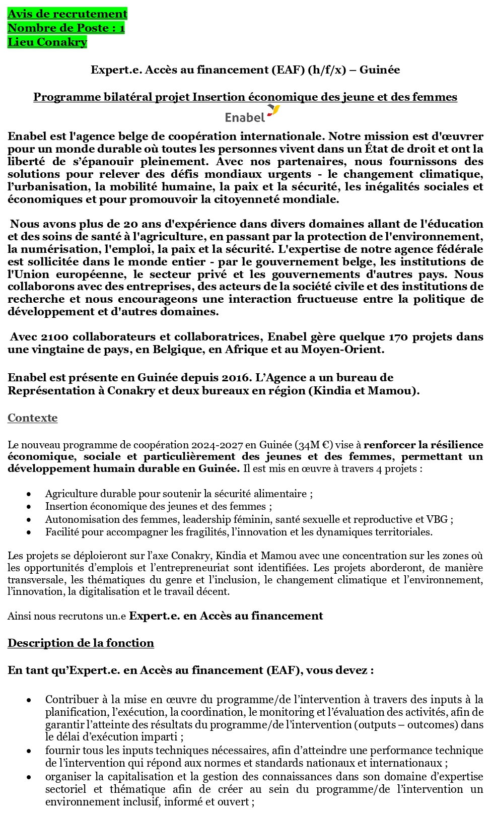 Avis de recrutement d'un.e Expert.e. Accès au financement (EAF) (h/f/x) – Guinée | Page 1