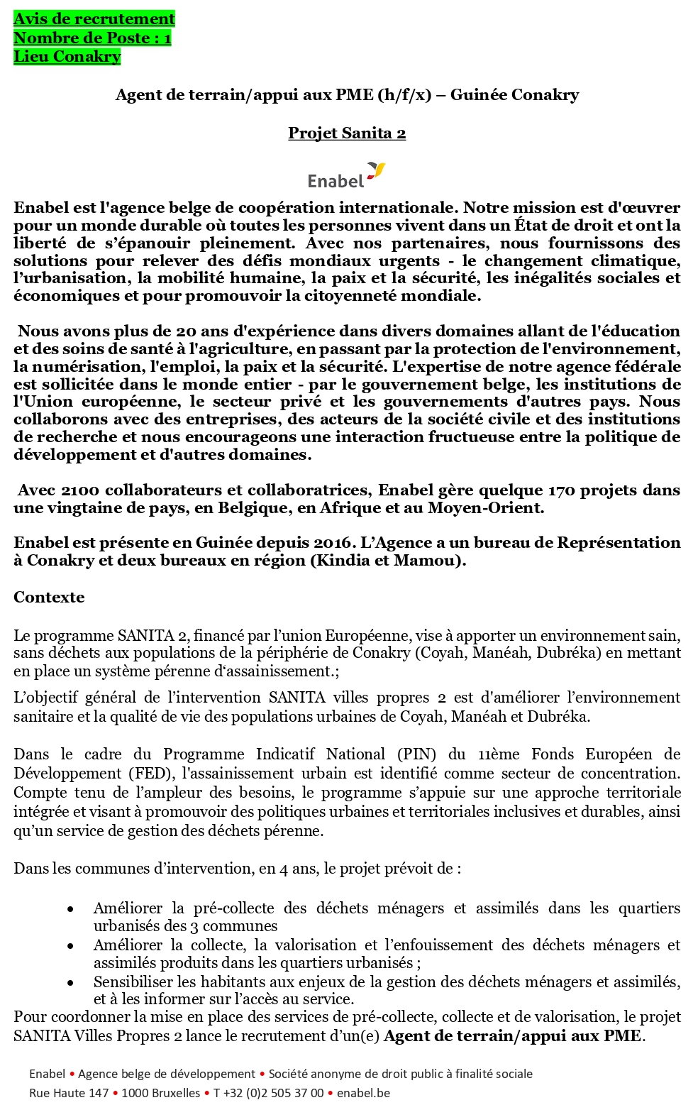 Avis de recrutement d'Agent de terrain/appui aux PME (h/f/x) – Guinée Conakry | Page 1